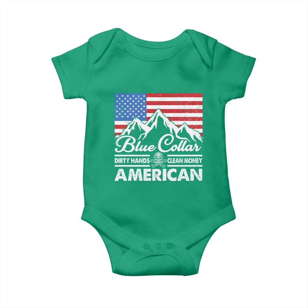 Blue Collar American Baby Onesie Dirty Hands Clean Money Vintage American Flag Mountain TS11 Irish Green Print Your Wear