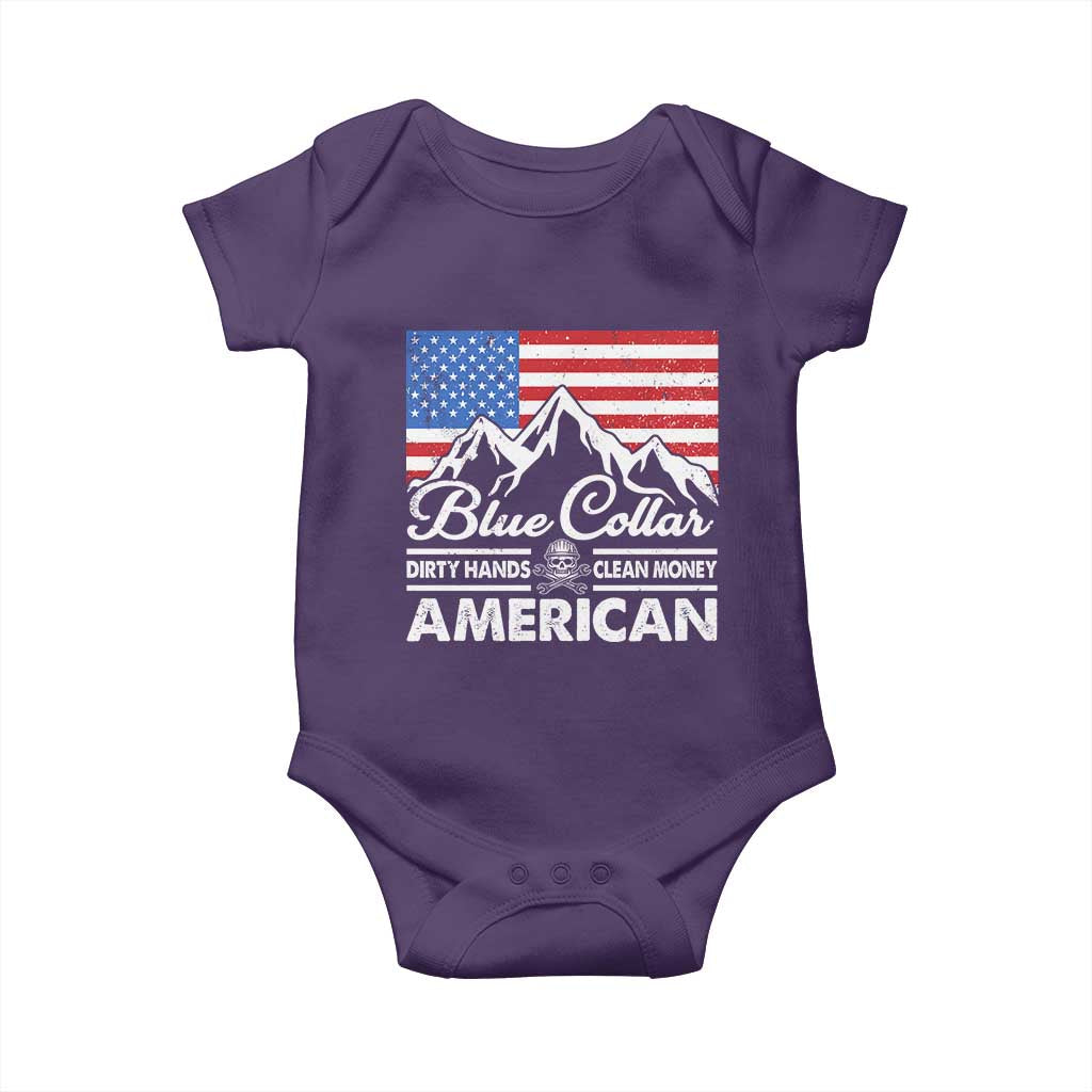 Blue Collar American Baby Onesie Dirty Hands Clean Money Vintage American Flag Mountain TS11 Purple Print Your Wear