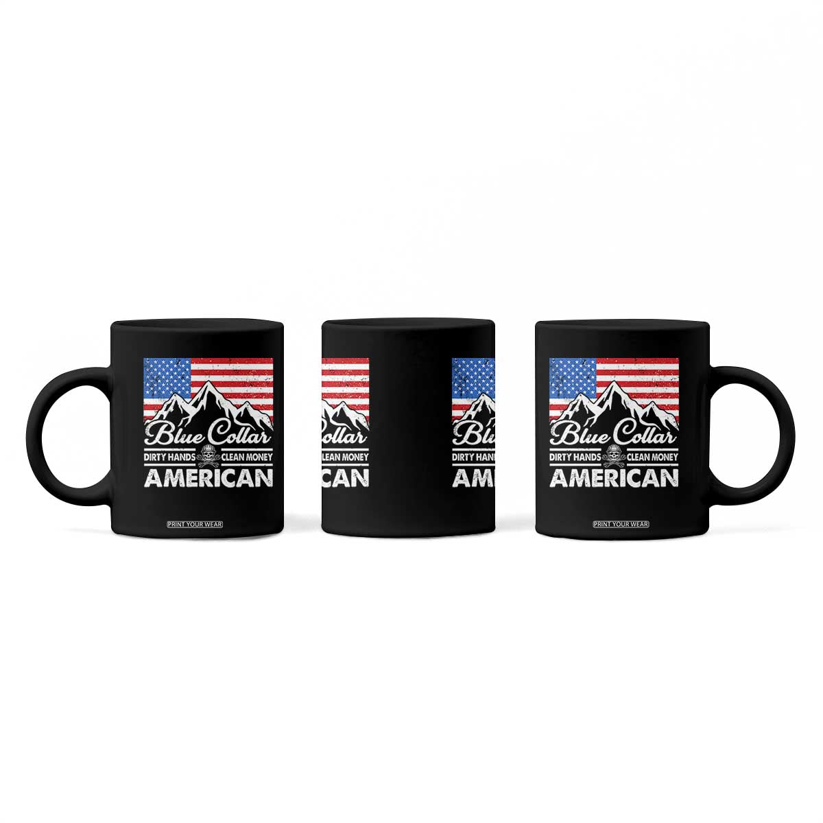 Blue Collar American Coffee Mug Dirty Hands Clean Money Vintage American Flag Mountain TS11 Print Your Wear