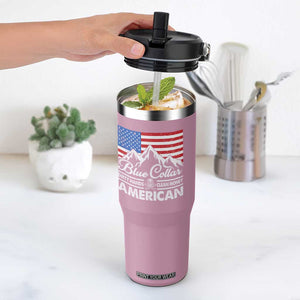 Blue Collar American Flip Straw Tumbler Dirty Hands Clean Money Vintage American Flag Mountain TS11 One Size: 30 oz Light Pink Print Your Wear