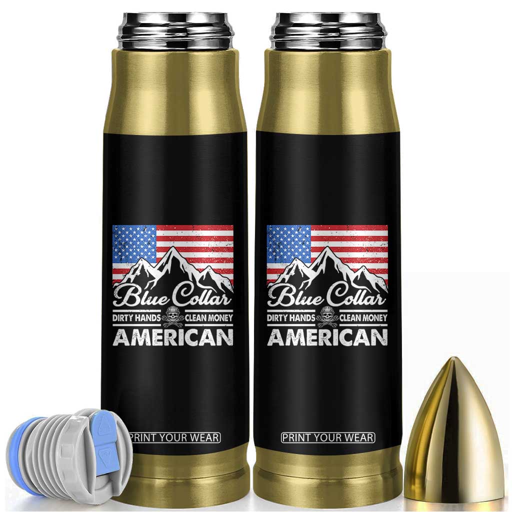 Blue Collar American Bullet Tumbler Dirty Hands Clean Money Vintage American Flag Mountain TS11 Black Print Your Wear
