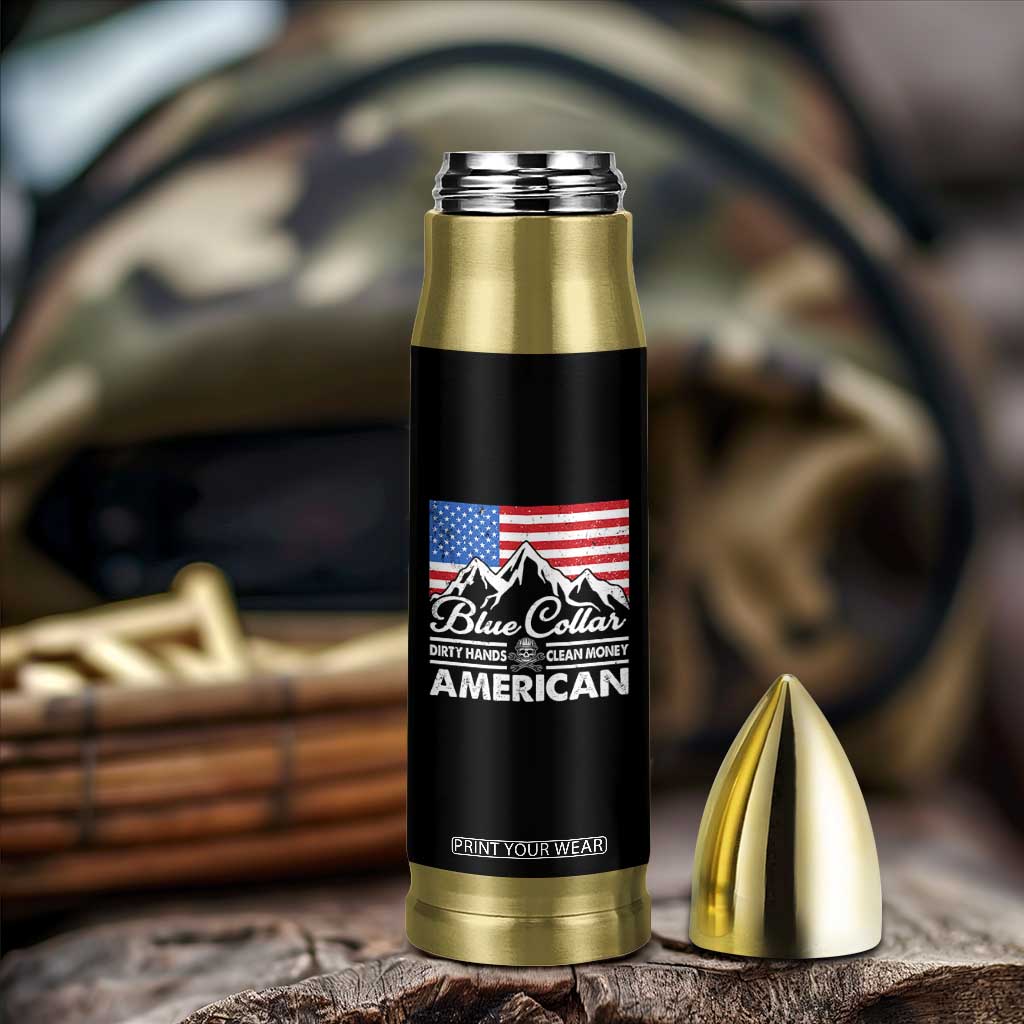Blue Collar American Bullet Tumbler Dirty Hands Clean Money Vintage American Flag Mountain TS11 Print Your Wear