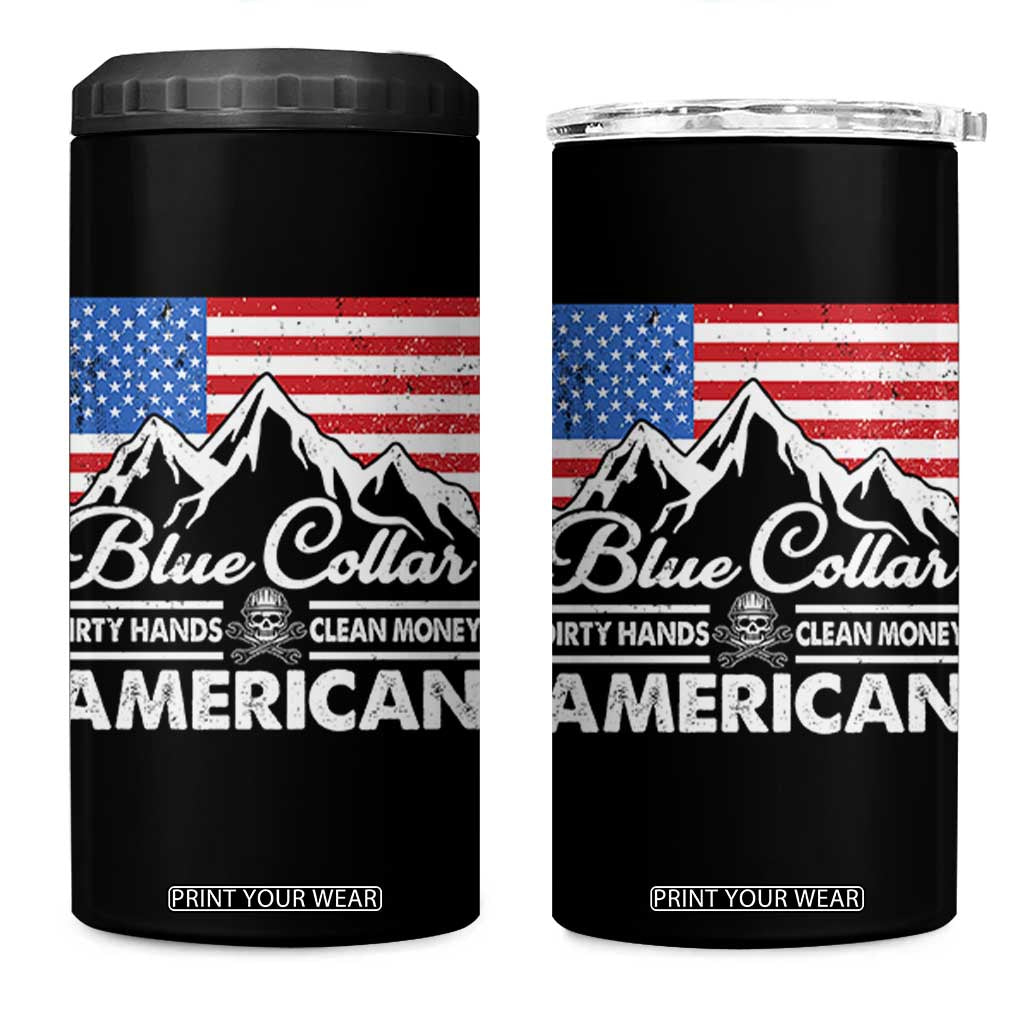 Blue Collar American 4 in 1 Can Cooler Tumbler Dirty Hands Clean Money Vintage American Flag Mountain TS11 One Size: 16 oz Black Print Your Wear