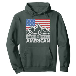 Blue Collar American Hoodie Dirty Hands Clean Money Vintage American Flag Mountain TS11 Dark Forest Green Print Your Wear
