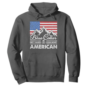 Blue Collar American Hoodie Dirty Hands Clean Money Vintage American Flag Mountain TS11 Dark Heather Print Your Wear