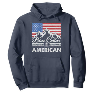 Blue Collar American Hoodie Dirty Hands Clean Money Vintage American Flag Mountain TS11 Navy Print Your Wear