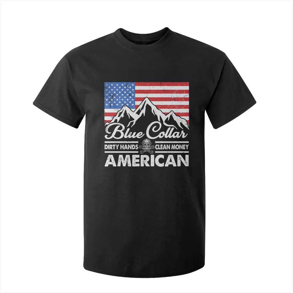 Blue Collar American T Shirt For Kid Dirty Hands Clean Money Vintage American Flag Mountain TS11 Black Print Your Wear