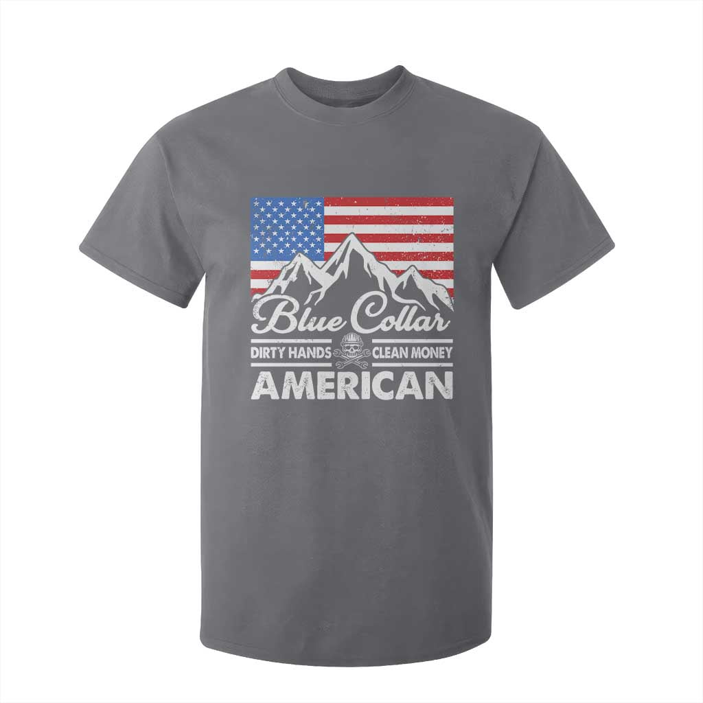 Blue Collar American T Shirt For Kid Dirty Hands Clean Money Vintage American Flag Mountain TS11 Charcoal Print Your Wear