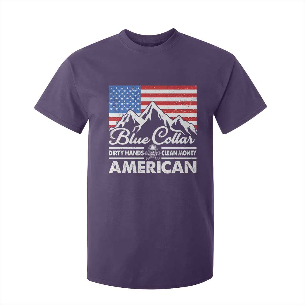 Blue Collar American T Shirt For Kid Dirty Hands Clean Money Vintage American Flag Mountain TS11 Purple Print Your Wear
