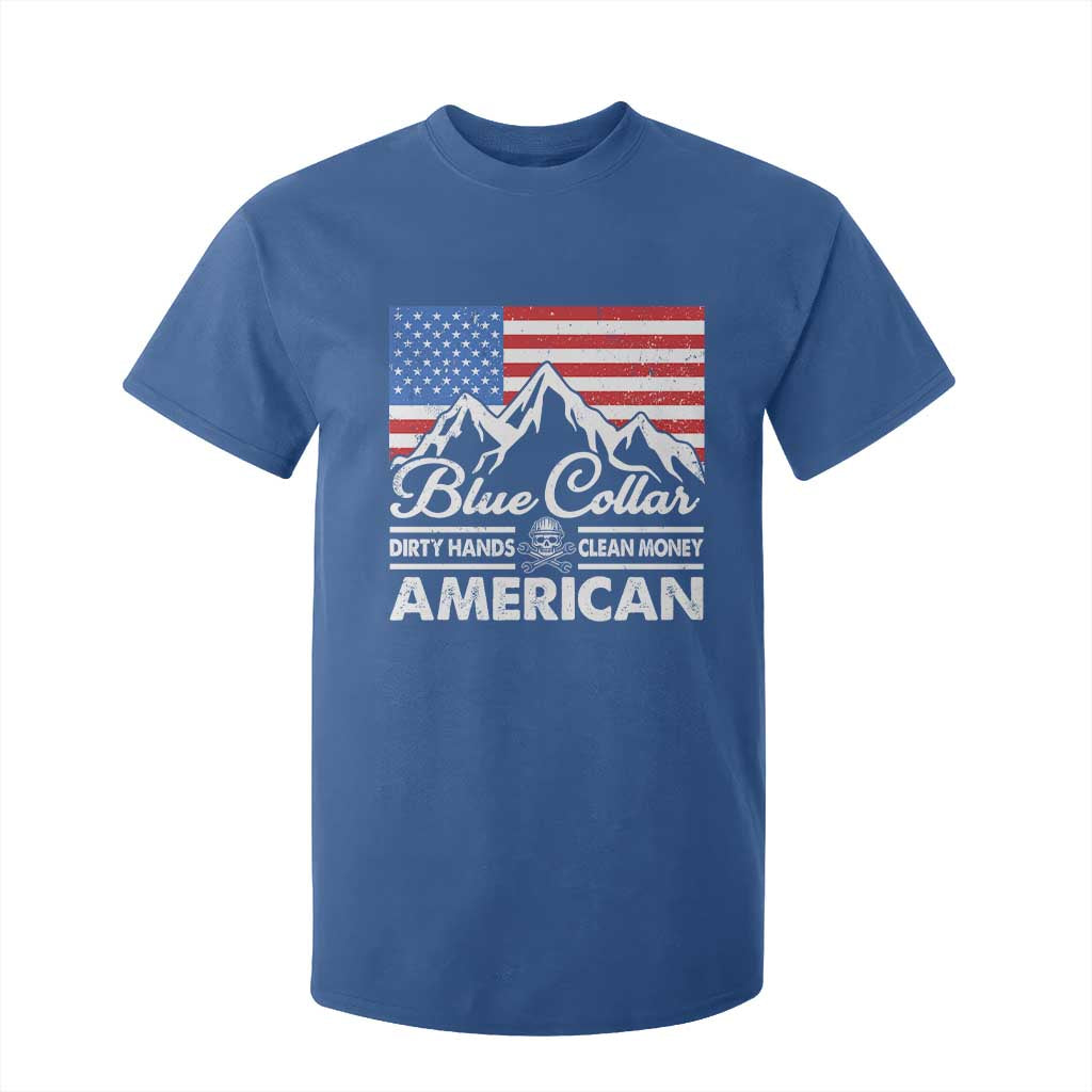 Blue Collar American T Shirt For Kid Dirty Hands Clean Money Vintage American Flag Mountain TS11 Royal Blue Print Your Wear