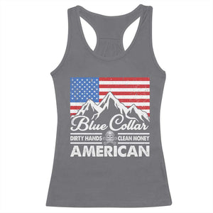 Blue Collar American Racerback Tank Top Dirty Hands Clean Money Vintage American Flag Mountain TS11 Charcoal Print Your Wear