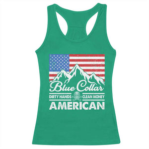 Blue Collar American Racerback Tank Top Dirty Hands Clean Money Vintage American Flag Mountain TS11 Irish Green Print Your Wear