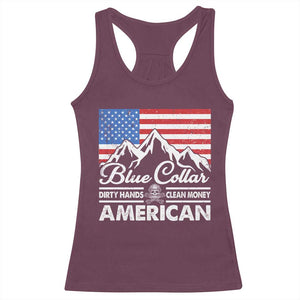 Blue Collar American Racerback Tank Top Dirty Hands Clean Money Vintage American Flag Mountain TS11 Maroon Print Your Wear