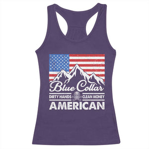 Blue Collar American Racerback Tank Top Dirty Hands Clean Money Vintage American Flag Mountain TS11 Purple Print Your Wear