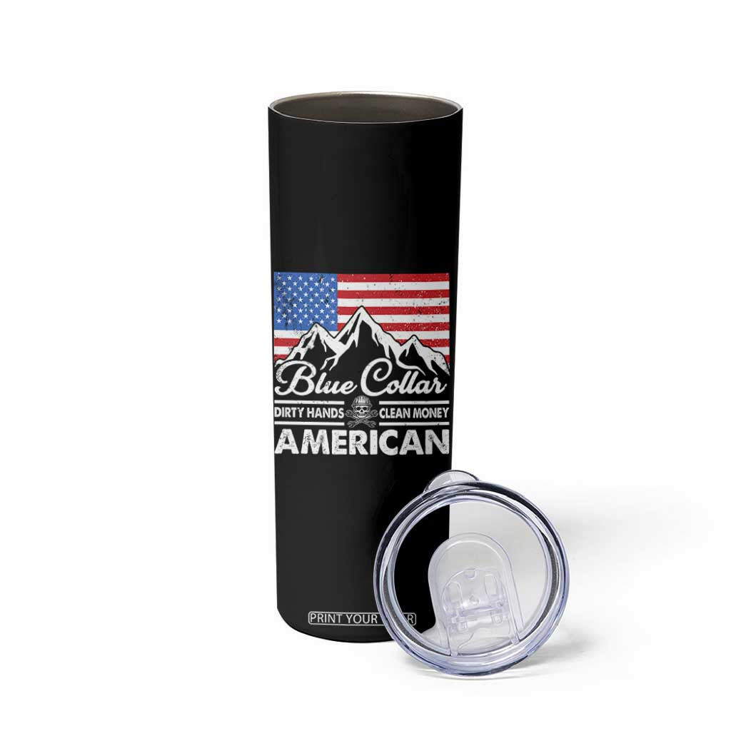 Blue Collar American Skinny Tumbler Dirty Hands Clean Money Vintage American Flag Mountain TS11 Print Your Wear