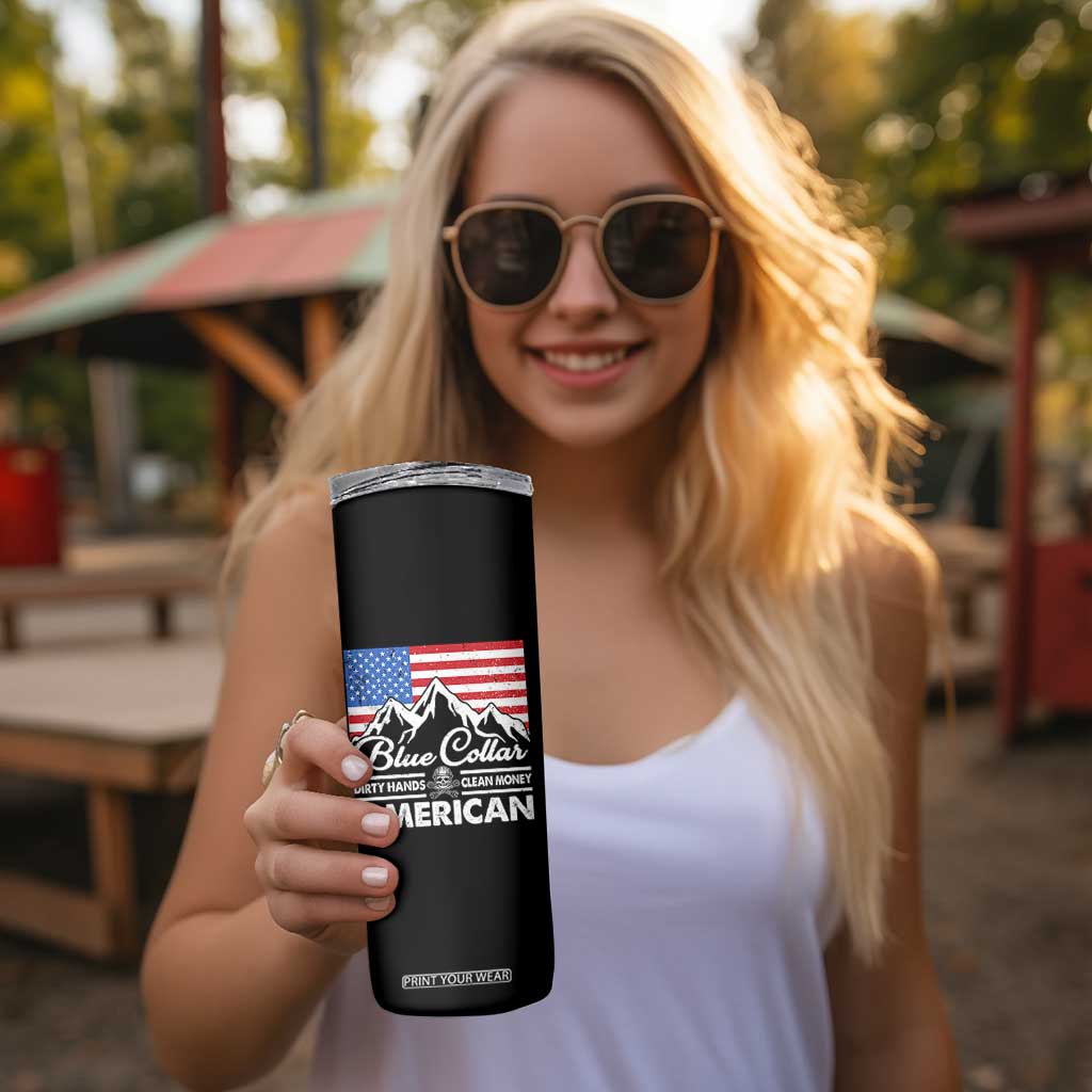 Blue Collar American Skinny Tumbler Dirty Hands Clean Money Vintage American Flag Mountain TS11 Print Your Wear