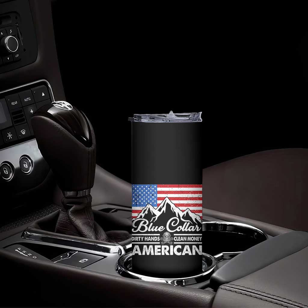 Blue Collar American Skinny Tumbler Dirty Hands Clean Money Vintage American Flag Mountain TS11 Print Your Wear