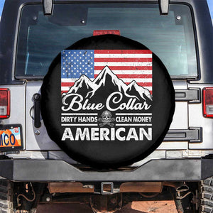 Blue Collar American Spare Tire Cover Dirty Hands Clean Money Vintage American Flag Mountain TS11 No hole Black Print Your Wear