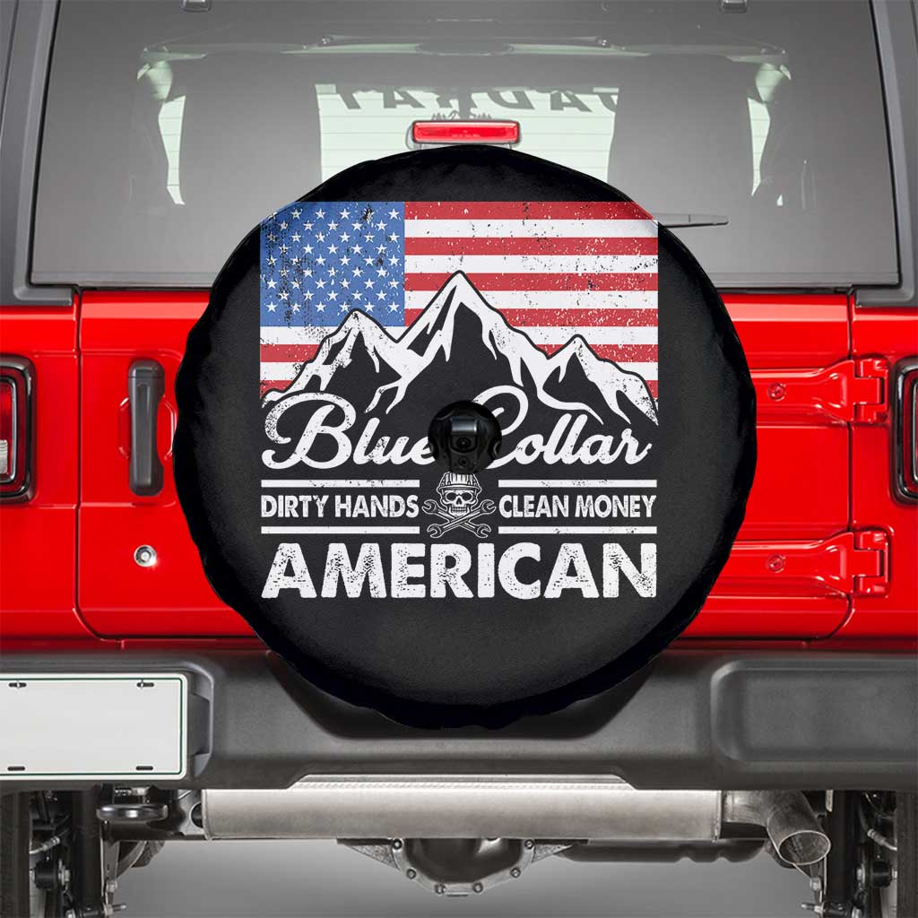 Blue Collar American Spare Tire Cover Dirty Hands Clean Money Vintage American Flag Mountain TS11 Black Print Your Wear