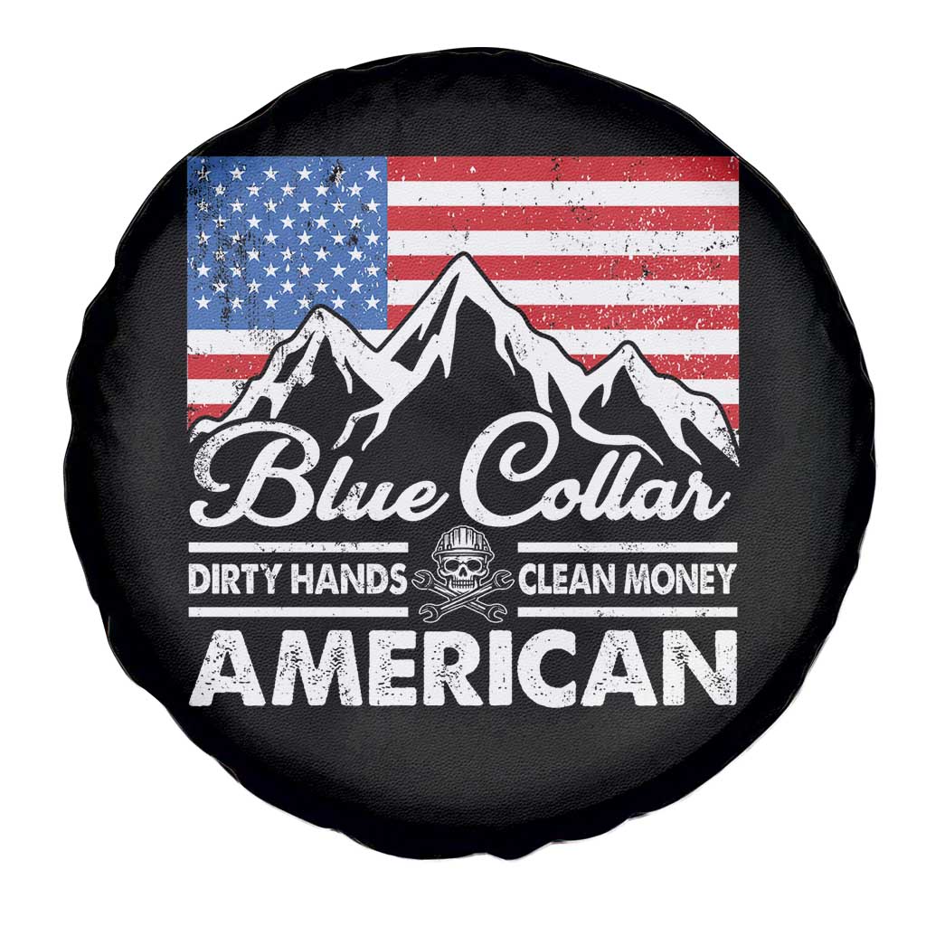 Blue Collar American Spare Tire Cover Dirty Hands Clean Money Vintage American Flag Mountain TS11 Print Your Wear