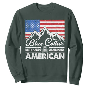 Blue Collar American Sweatshirt Dirty Hands Clean Money Vintage American Flag Mountain TS11 Dark Forest Green Print Your Wear
