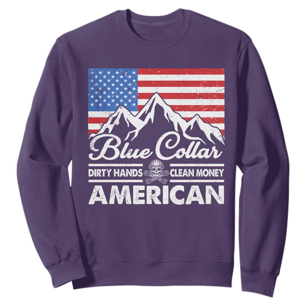 Blue Collar American Sweatshirt Dirty Hands Clean Money Vintage American Flag Mountain TS11 Purple Print Your Wear