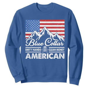 Blue Collar American Sweatshirt Dirty Hands Clean Money Vintage American Flag Mountain TS11 Royal Blue Print Your Wear
