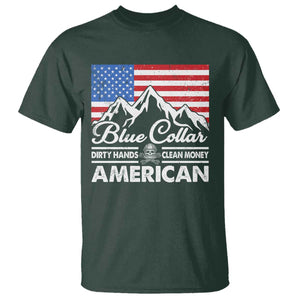 Blue Collar American T Shirt Dirty Hands Clean Money Vintage American Flag Mountain TS11 Dark Forest Green Print Your Wear