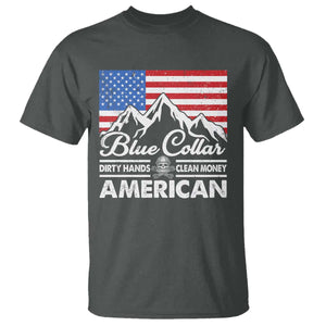 Blue Collar American T Shirt Dirty Hands Clean Money Vintage American Flag Mountain TS11 Dark Heather Print Your Wear