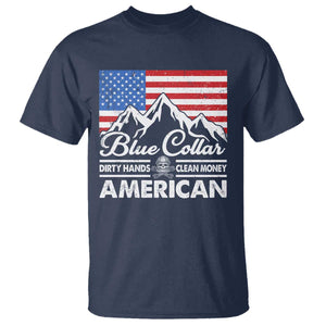 Blue Collar American T Shirt Dirty Hands Clean Money Vintage American Flag Mountain TS11 Navy Print Your Wear