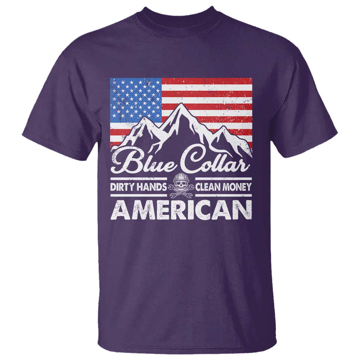 Blue Collar American T Shirt Dirty Hands Clean Money Vintage American Flag Mountain TS11 Purple Print Your Wear