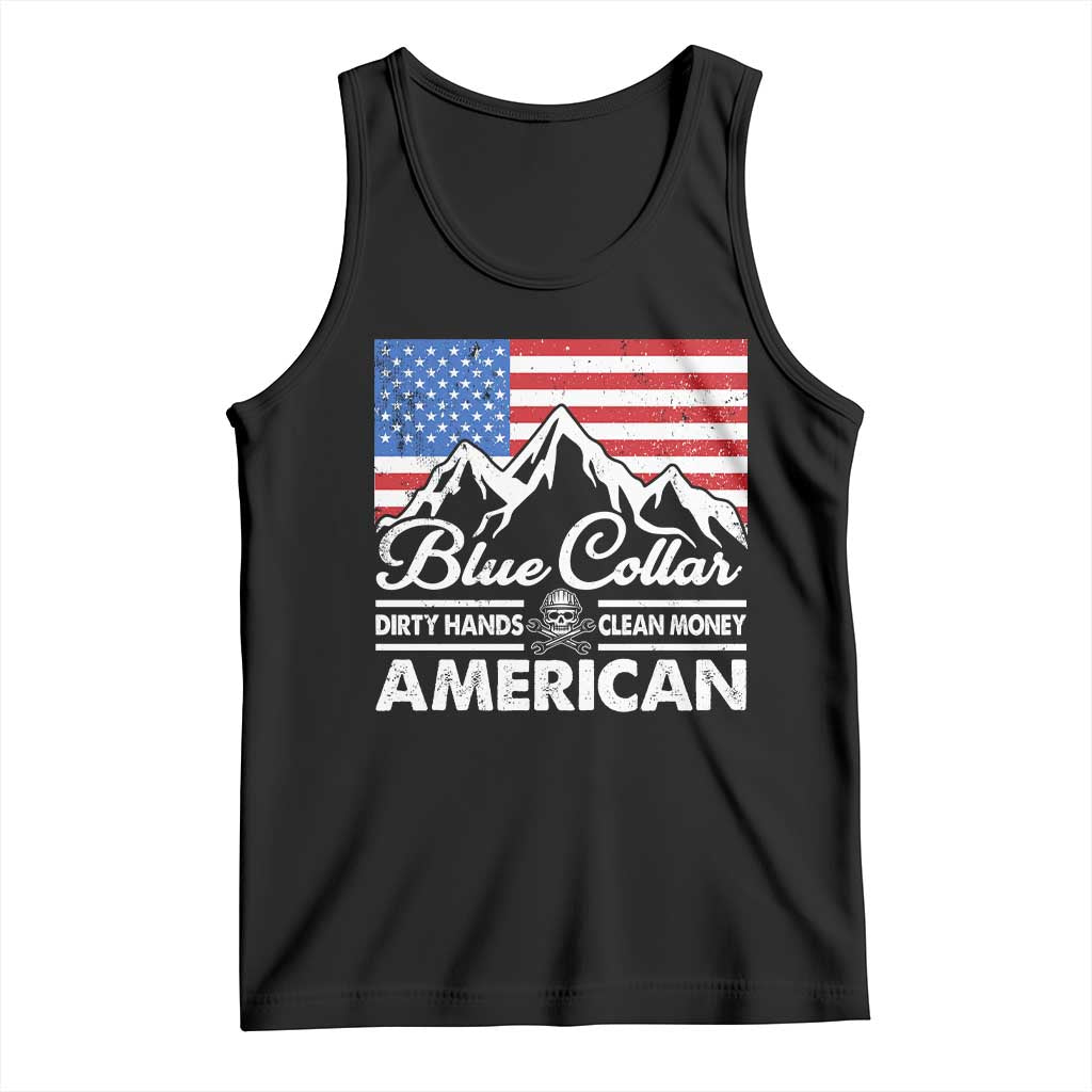 Blue Collar American Tank Top Dirty Hands Clean Money Vintage American Flag Mountain TS11 Black Print Your Wear