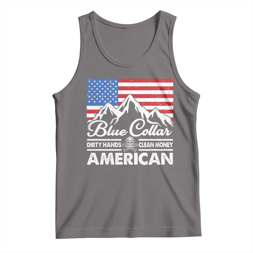 Blue Collar American Tank Top Dirty Hands Clean Money Vintage American Flag Mountain TS11 Deep Heather Print Your Wear