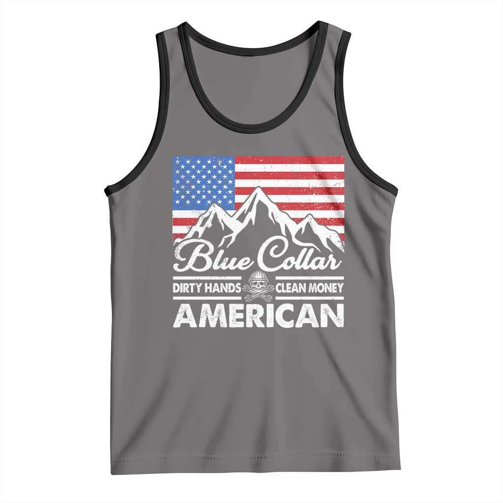 Blue Collar American Tank Top Dirty Hands Clean Money Vintage American Flag Mountain TS11 Deep Heather Black Print Your Wear