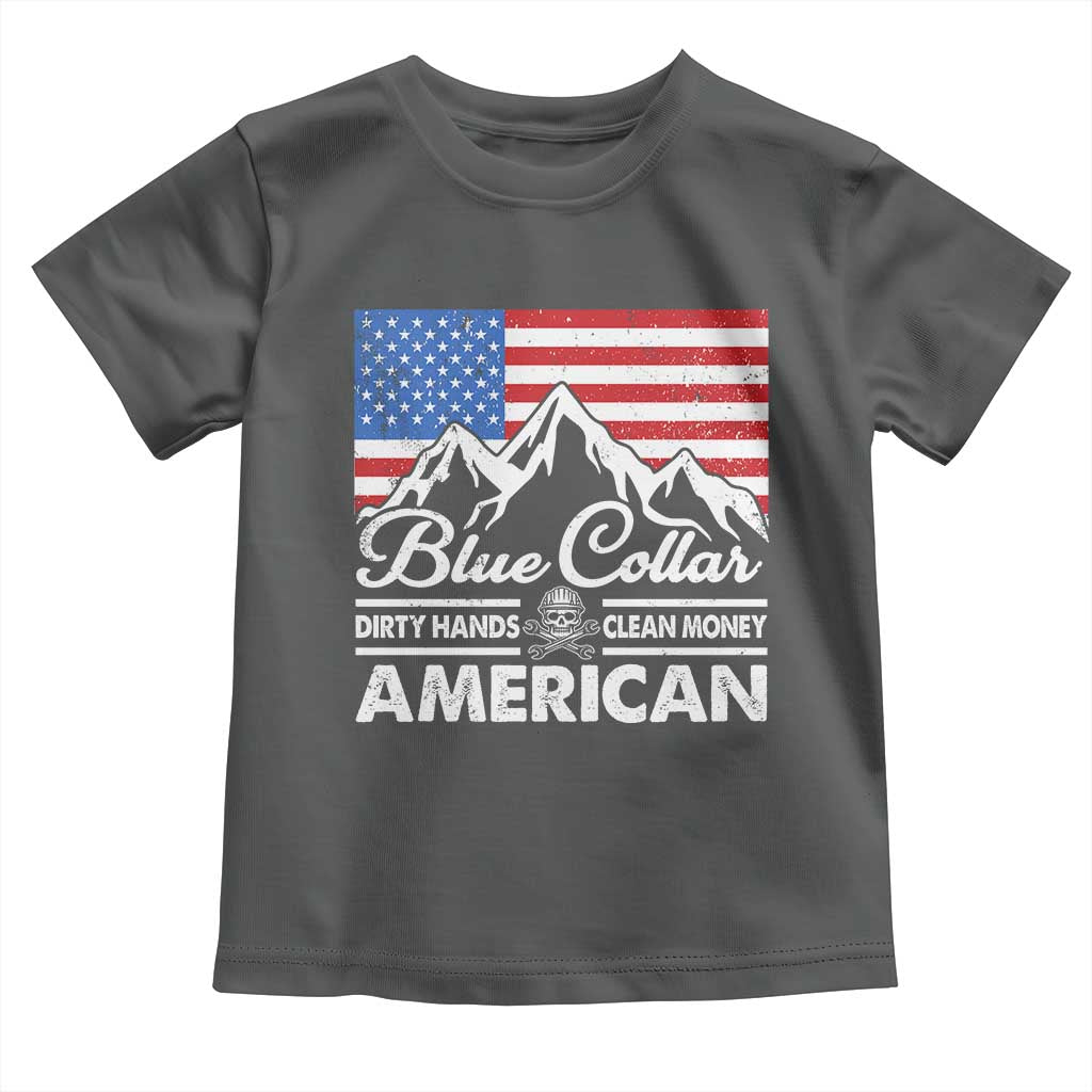 Blue Collar American Toddler T Shirt Dirty Hands Clean Money Vintage American Flag Mountain TS11 Dark Heather Print Your Wear
