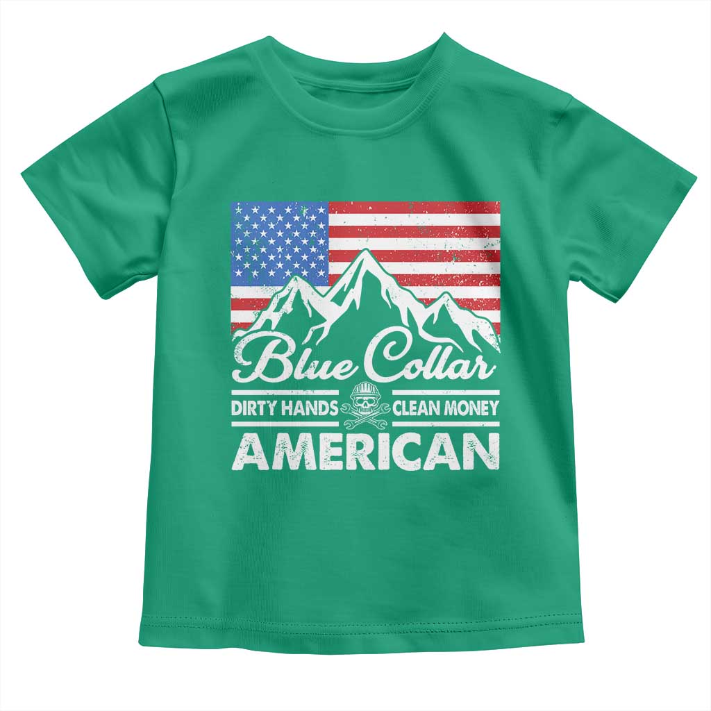 Blue Collar American Toddler T Shirt Dirty Hands Clean Money Vintage American Flag Mountain TS11 Irish Green Print Your Wear