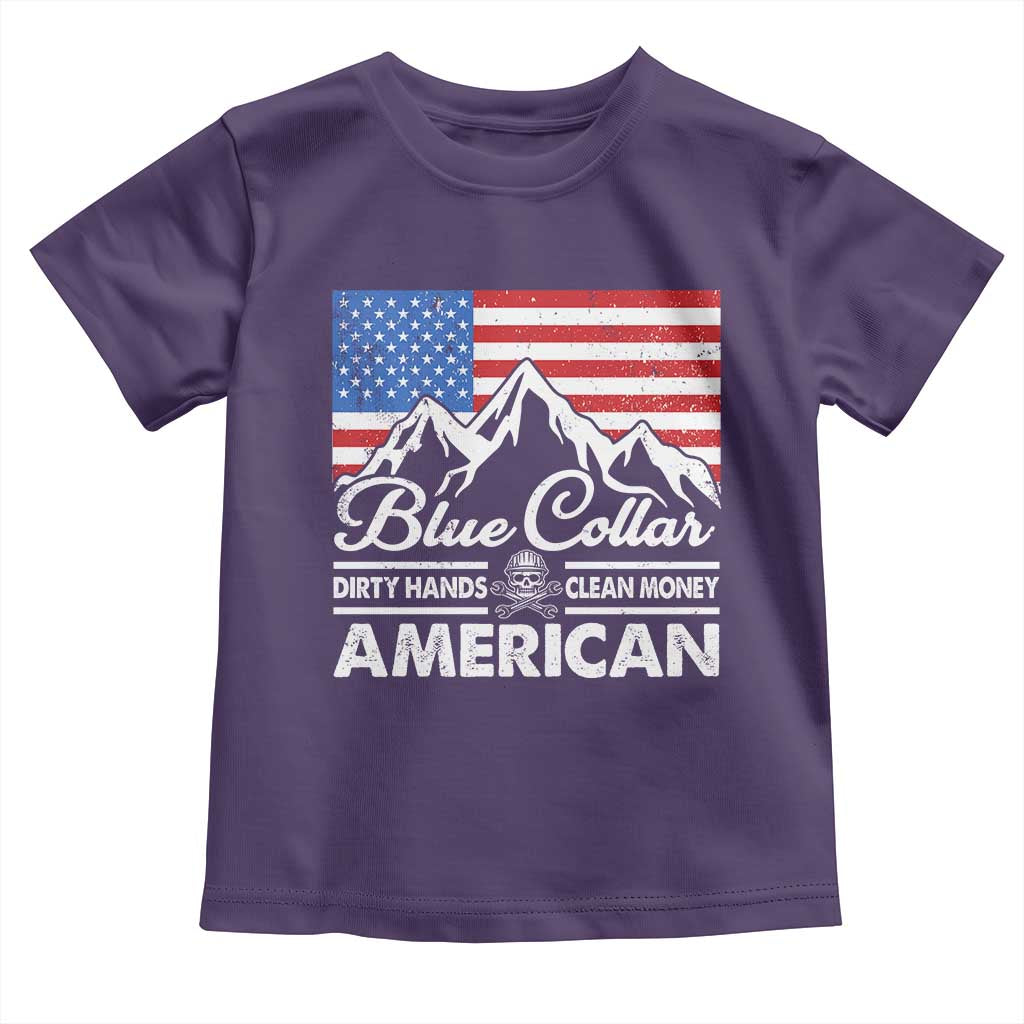 Blue Collar American Toddler T Shirt Dirty Hands Clean Money Vintage American Flag Mountain TS11 Purple Print Your Wear