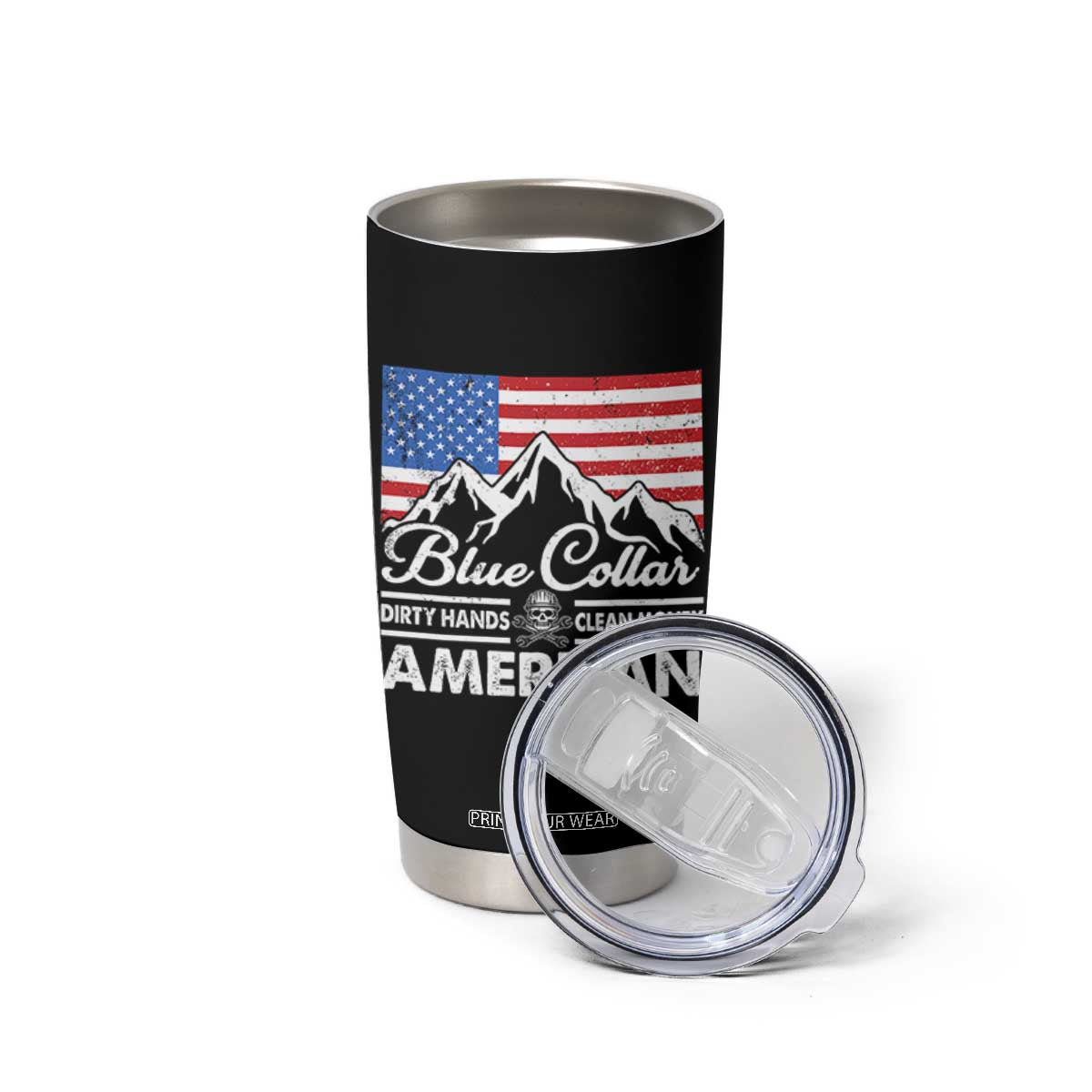 Blue Collar American Tumbler Cup Dirty Hands Clean Money Vintage American Flag Mountain TS11 Print Your Wear