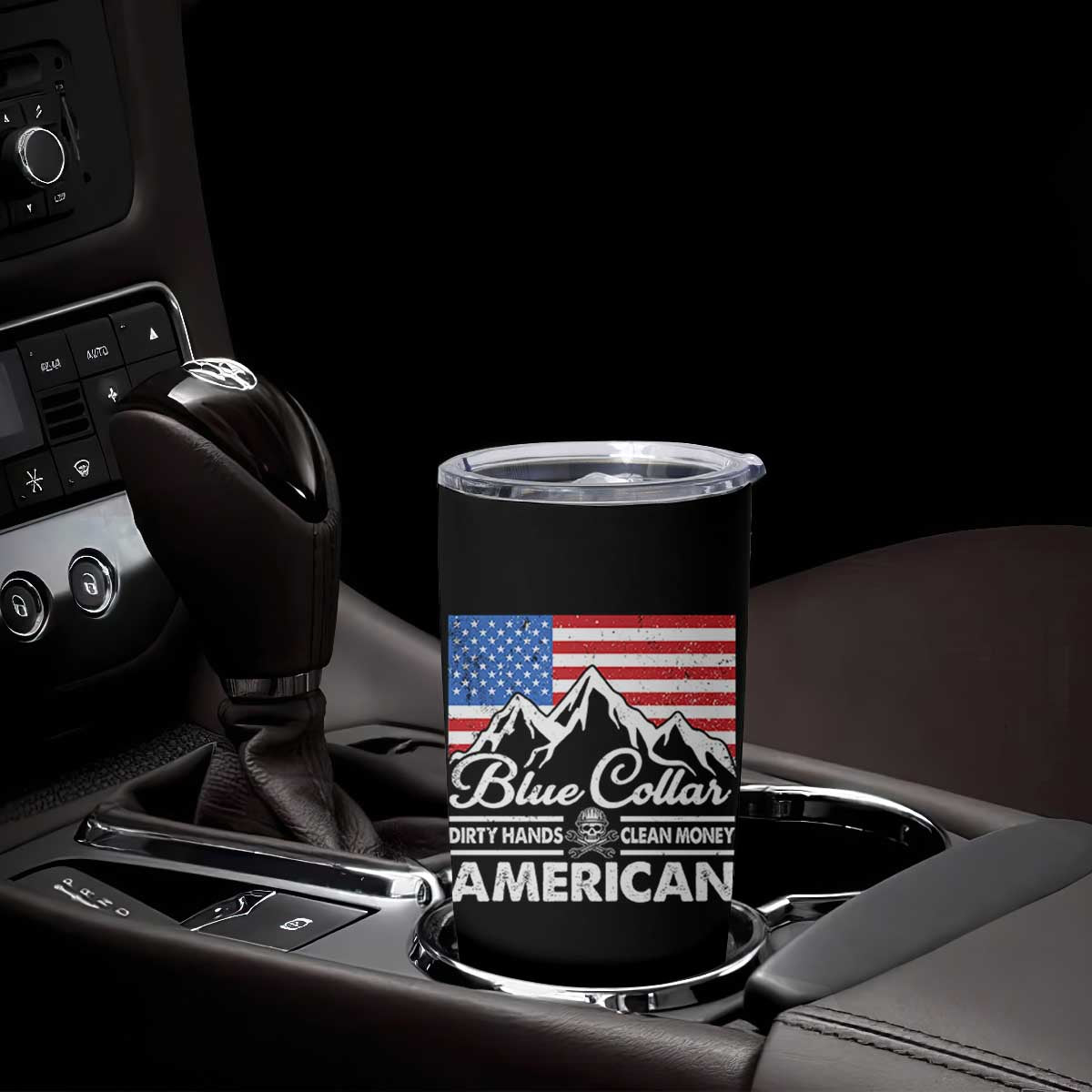 Blue Collar American Tumbler Cup Dirty Hands Clean Money Vintage American Flag Mountain TS11 Print Your Wear