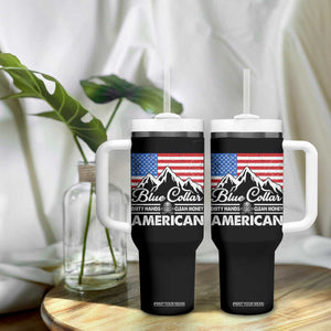 Blue Collar American Tumbler With Handle Dirty Hands Clean Money Vintage American Flag Mountain TS11 Print Your Wear