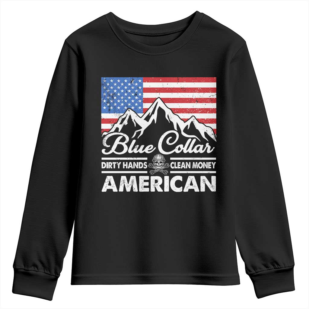 Blue Collar American Youth Sweatshirt Dirty Hands Clean Money Vintage American Flag Mountain TS11 Black Print Your Wear