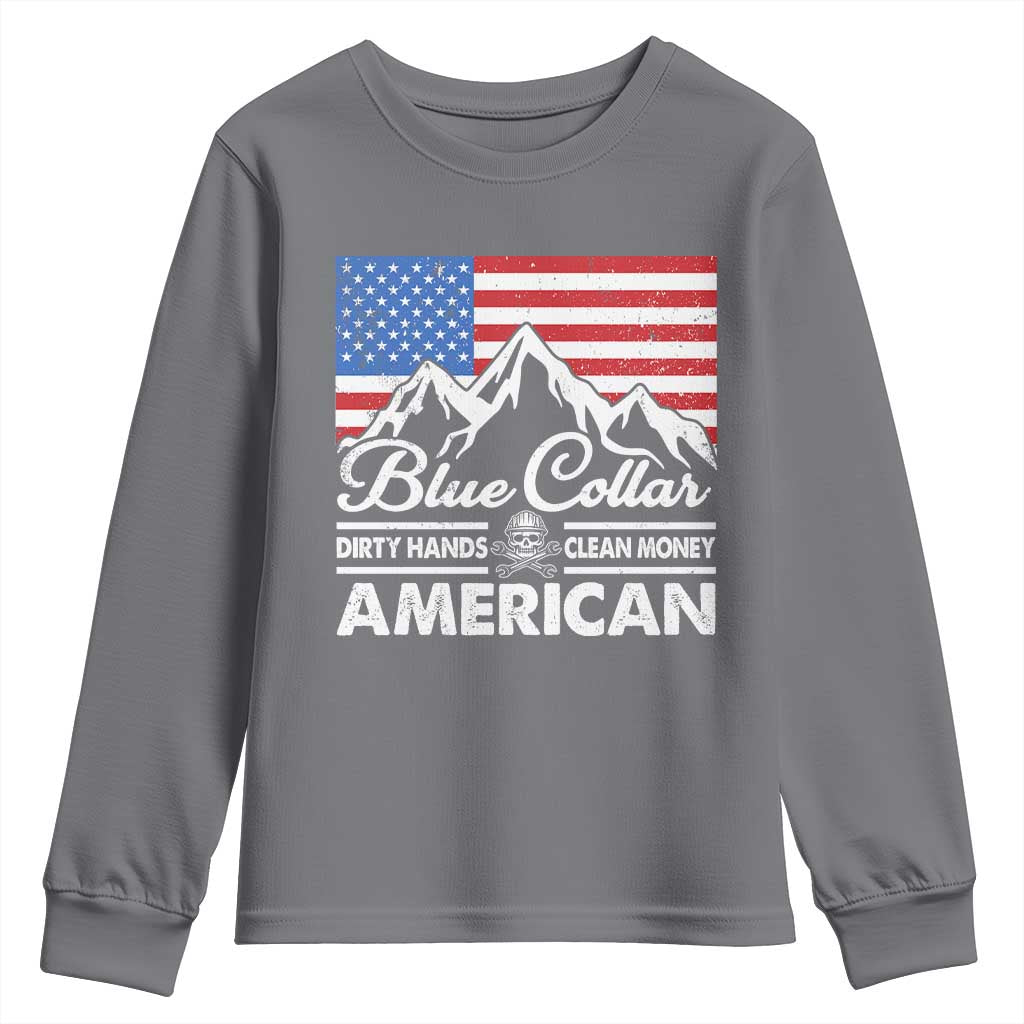 Blue Collar American Youth Sweatshirt Dirty Hands Clean Money Vintage American Flag Mountain TS11 Charcoal Print Your Wear
