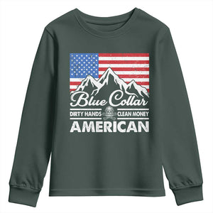 Blue Collar American Youth Sweatshirt Dirty Hands Clean Money Vintage American Flag Mountain TS11 Dark Forest Green Print Your Wear