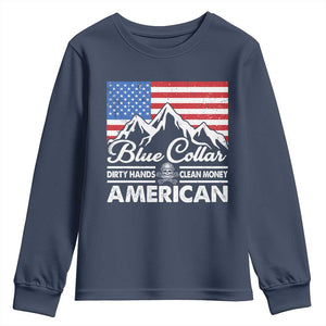 Blue Collar American Youth Sweatshirt Dirty Hands Clean Money Vintage American Flag Mountain TS11 Navy Print Your Wear