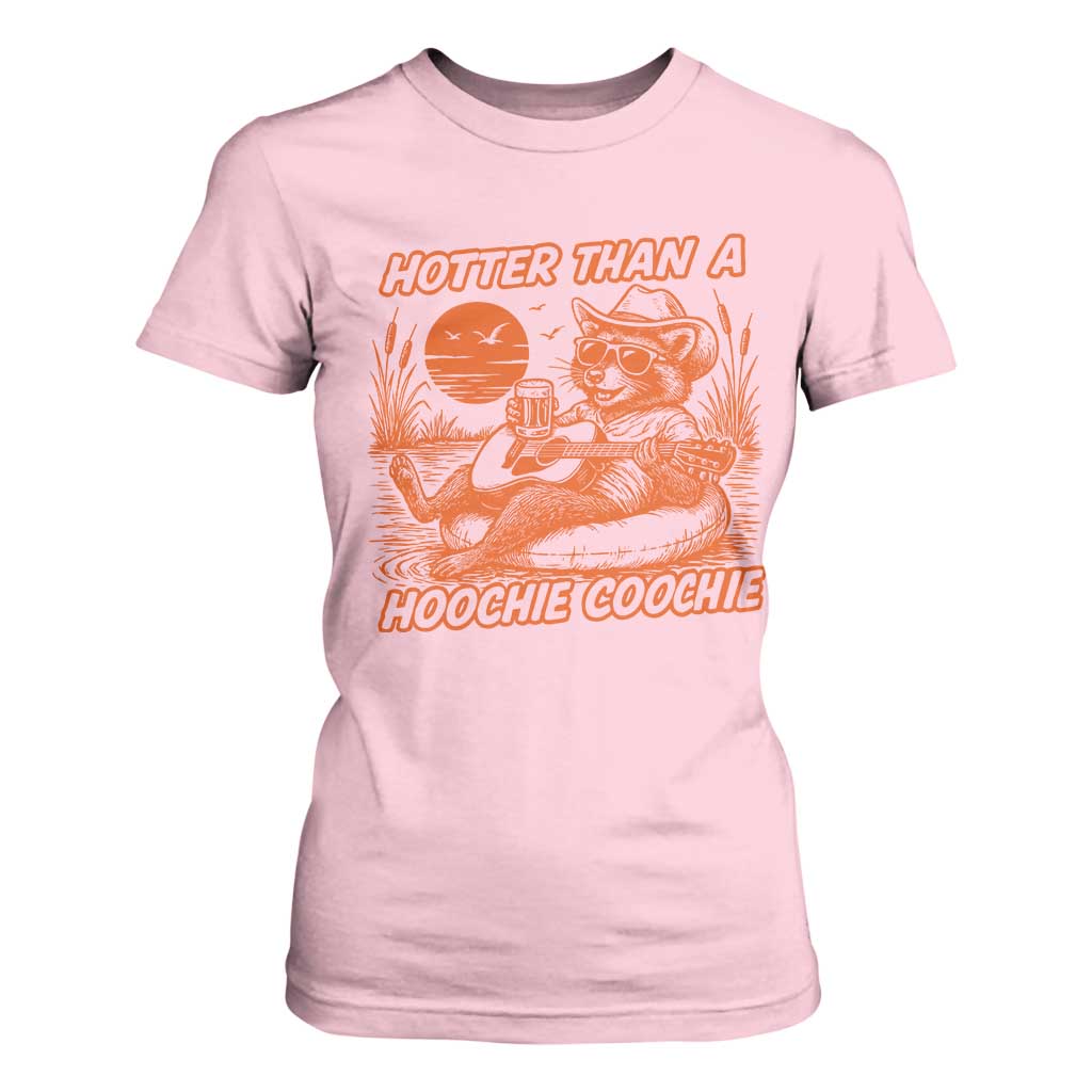 Funny Hotter Than A Hoochie Coochie T Shirt For Women Summer Racoon Music TS11 Light Pink Print Your Wear