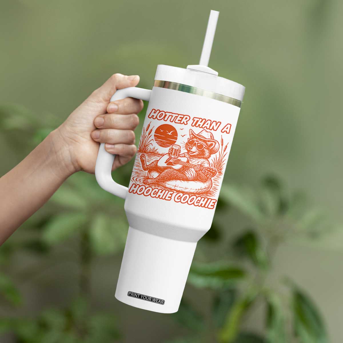 Funny Hotter Than A Hoochie Coochie Tumbler With Handle Summer Racoon Music TS11 Print Your Wear