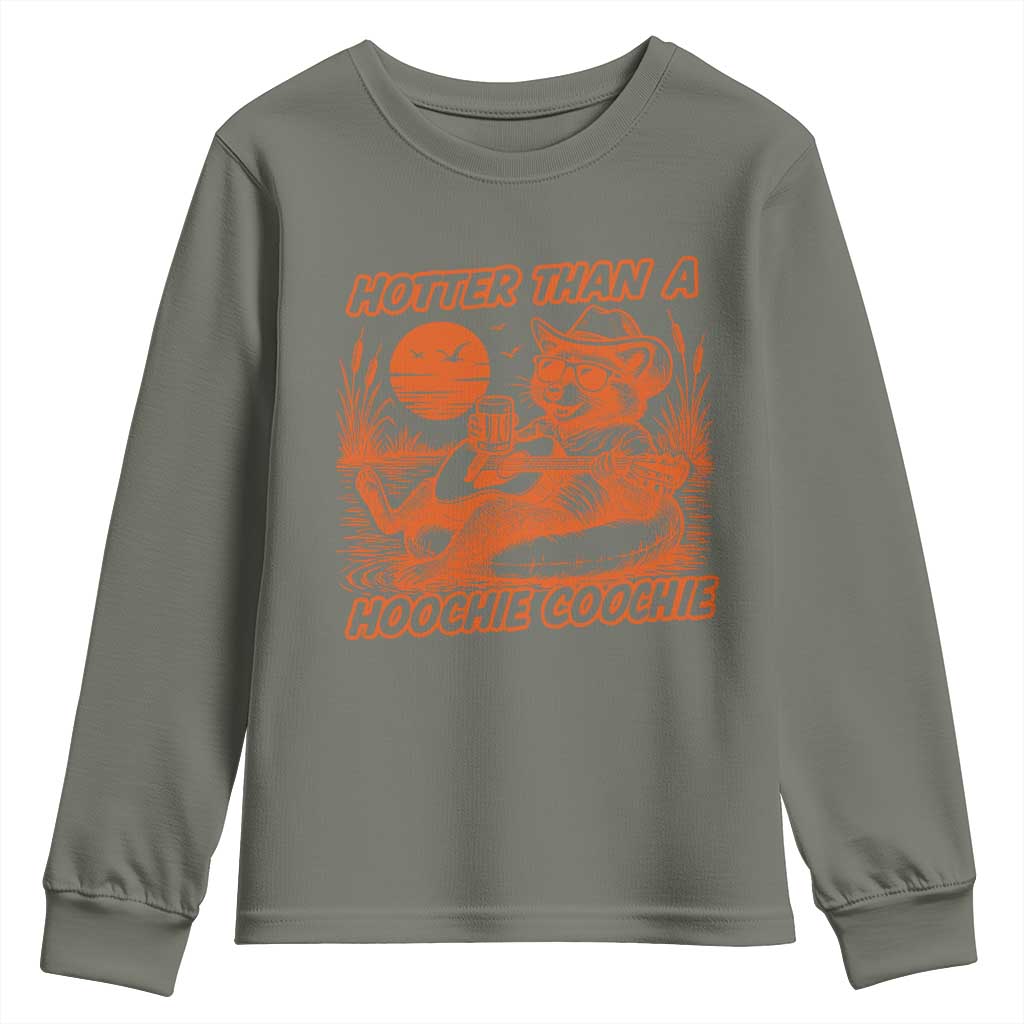 Funny Hotter Than A Hoochie Coochie Youth Sweatshirt Summer Racoon Music TS11 Military Green Print Your Wear