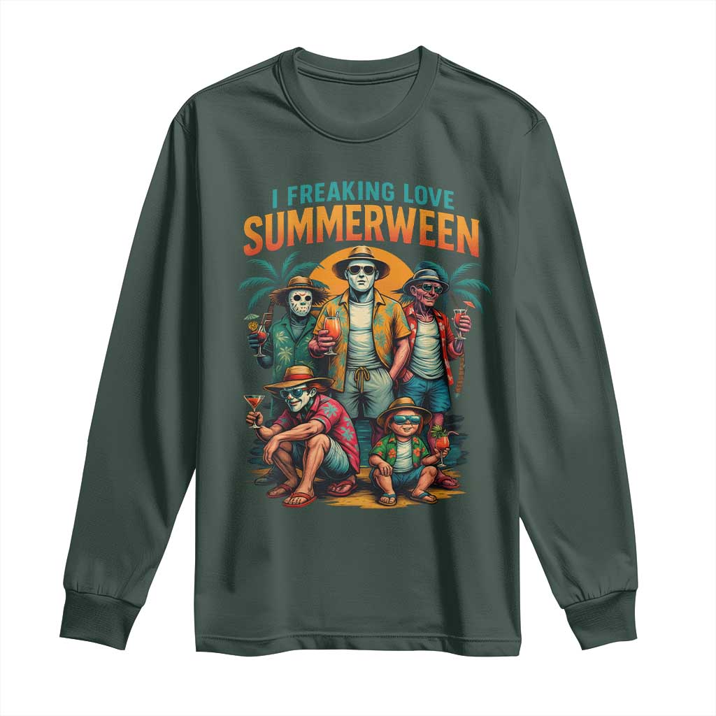 Funny I Freaking Love Summerween Long Sleeve Shirt Horror Halloween Summer TS11 Dark Forest Green Print Your Wear