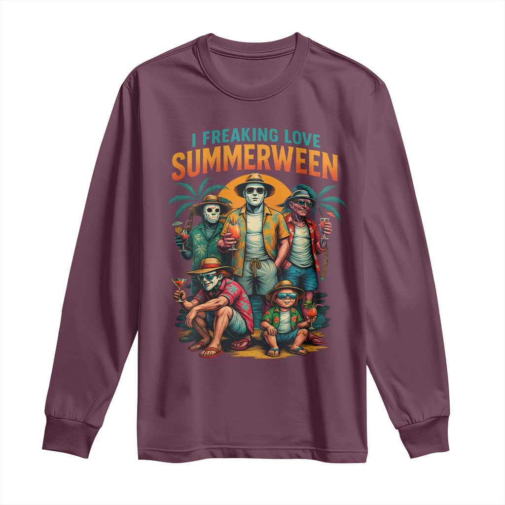 Funny I Freaking Love Summerween Long Sleeve Shirt Horror Halloween Summer TS11 Maroon Print Your Wear