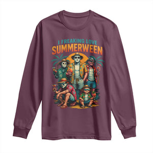 Funny I Freaking Love Summerween Long Sleeve Shirt Horror Halloween Summer TS11 Maroon Print Your Wear